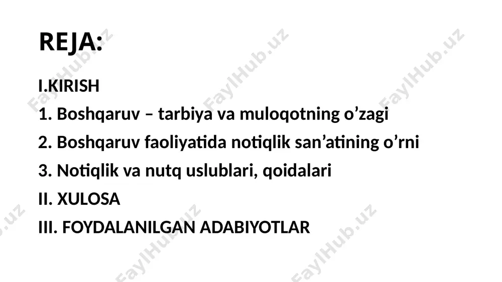, mantiqiyligi, sofligi, ta’sirliligi, jo‘yaliligi, boyligi, ifodaviyligi, soddaligi, qisqaligini talab etuvchi omillar uning sifatini tashkil etadi. har ikkalasini amalda to‘la va shirin qo‘llay bilmagan notiq “yutqizadi”. nutq paytida notiq bilan tinglovchilar o‘rtasida bir-birini tushunishi va yaqinlik ancha jonli bo‘lishi lozim. o‘zini tutishi, xarakteri, so‘zlash manerasi, fikr yuritish usulimi, qaysi biri bo‘lishidan qat’i nazar, tinglovchi uni yoqtirib qolishi kerak. hech bo‘lmaganda, tinglovchilar bir hafta mobaynida sizning ma’ruzangiz ta’sirida to‘lqinlanib, o‘zaro muhokama qilib yurishi kerak. o‘zining so‘zi bilan suydira olish, tinglovchida qayta uchrashish ishtiyoqini uyg‘otish bilan xayrlashish notiq muvaffaqiyatining garovidir. – darhaqiqat, bugungi kunda xalqimizni, ayniqsa, yoshlarimizning dunyoqarashini o‘zgartirish deysizmi, dabdadali to‘y-hashamlaru adashgan guruhlarga kirib qolganlarni to‘g‘ri yo‘lga solishdan tortib korrupsion jinoyatlarning oldini olishda notiqlik san’atining roli juda ahamiyatli bo‘lmoqda. shuningdek, notiqlik san’atining ahamiyati boshqaruv tizimi, ijro, nazorat organlari xodimlari, qo‘yingki, xalq bilan bevosita ishlaydigan barcha tizim vakillari, tadbirkorlik bilan shug‘ullanayotganlar, jamoatchilik uchun ham nihoyatda ahamiyatli bo‘lib qolmoqda. shu o‘rinda ta’kidlash joizki, …