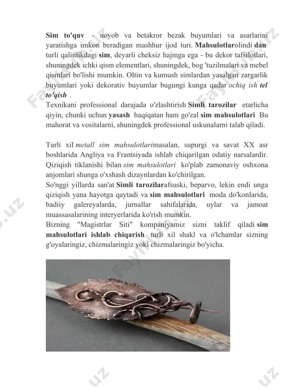 irralarini tekislash uchun ikkita tekis yuzalar orasiga yoyilgan yoki yumaloq yadroga spiral o'ralgan. endi sim chizish orqali ishlab chiqarish. ushbu texnologiyaning mohiyati shtutserli teshiklar orqali metall rodlarni chizishdir. bu usul forsda eramizdan avvalgi vi asrda ixtiro qilingan, ammo u evropaga faqat miloddan avvalgi x asrda, qachon kelgan sim dastlab sanoat miqyosida ishlab chiqarishni boshladi. chelik sim u zanjirli pochta, shuningdek junni tarash uchun cho'tkalar, ot juni, zanjirlar, baliq ovlash kancalari va ignalarini tayyorlash uchun ishlatilgan. oltin va kumush sim shu vaqtga qadar u deyarli faqat zargarlik buyumlari ishlab chiqarish uchun ishlab chiqarilgan, ammo o'rta asrlarda kashtachilik uning asosiy maqsadi bo'lib kelgan. 16-asrning o'rtalariga kelib, faqat londonda kamida 6000 sudxo'rlar bor edi va shu vaqt ichida angliyada birinchi mexanik chizish mashinalari paydo bo'ldi. suv g'ildiraklari bilan ishlaydigan rasm chizish mashinasi 14-asrda rudolf nyurnberg tomonidan ixtiro qilingan, ammo u 1564 yilgacha angliyada ishlatilmadi. oltin va kumush ishlab chiqarish sim frantsuz inqilobiga qadar …