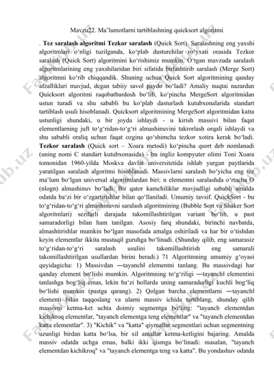 tezkor saralash (quick sort) algoritmi — DOCX