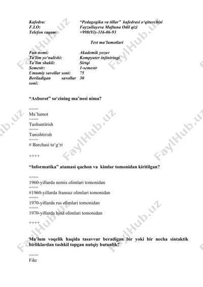 akademik yozuv testi — DOCX