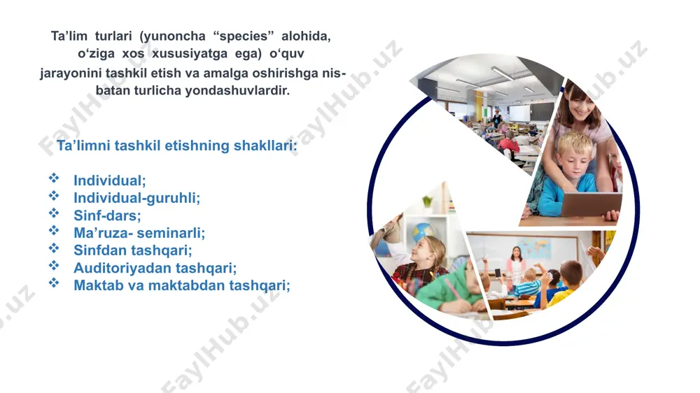 na park xerst tomonidan birinchi bor qo‘llanilgan ta’limning individuallashtirilgan tizimi e’tirof etilgan. bu tizim dalton-reja nomi bilan pedagogikaga va maktab tarixiga kirdi. bu ba’zan laboratoriya yoki ustaxonalar tizimi deb ham ataladi. bu tizimning mazmun-mohiyati quyidagilarda namoyon bo‘ladi: -o‘quv faoliyatining muvoffaqiyati maktabda ishlash sur’atining har bir ta’lim oluvchining imkoniyatlari, ularning qobiliyatlariga moslashtirilishiga bog‘liq; -ta’lim faoliyati uchun ustun turadigan o‘qishni an’anaviy tashkil etish ta’lim oluvchining mustaqil o‘quv faoliyatining markazi hisoblanishi; -sinf laboratoriyalarining ustaxonalar bilan almashtirilishi, o‘qituvchining yangi materialni tushuntirmasligi, balki uni ta’lim oluvchining o‘zi laboratoriya yoki ustaxonalarda ta’lim beruvchidan olingan topshiriq asosida mustaqil shug‘ullanishlari va zarur bo‘lgan paytlarda ta’lim beruvchidan yordam so‘rashlari asosida o‘zlashtirishi va shu kabilar. -ta’lim beruvchi o‘z vazifasini odob bilan bajarishi; xx asrning 20-yillarida maktab ishlari ilmiy-tadqiqot instituti ta’limning loyihali tizimini targ‘ib qila boshladi. uni amerikalik u.kelpatrik ishlab chiqqan. ta’limning bu tizimining mazmuni ta’lim oluvchilarning o‘zlari loyiha ishlari mazmunini tanlab olishlaridan iborat. u mavjud haqiqiy hayot bilan bog‘langan bo‘lishi …