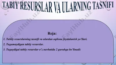 tabiiy resurslar va ularning tasnifi — PPT