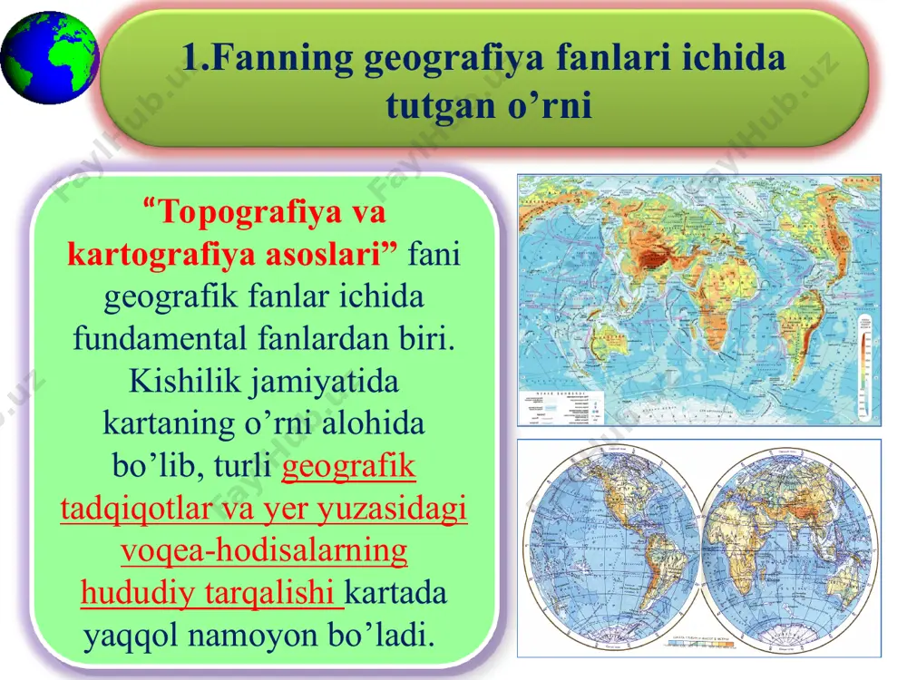 l s’yomka (nivelirlash) ishlari bajarilgan. m.v.lomonosov 1775 yilda geografiya departamentida kartalar­ni yangilash, tuzish hamda takomillashtirilgan geodezik asboblarni yaratish ishlarini olib borgan. () sirtki ta'lim shuni alohida ta’kidlash joizki, vatandoshimiz abu rayhon beruniy (973 — 1048 yy.) o’z hayoti­da yozgan 150 ta asaridan 40 tasini geodeziya faniga bag’ishlab, boy va qimmatli ma’lumotlar qoldirgan. t/r aniqlanish vaqti olimlar va davlatlar nomi yer radiusi uzunligi aylana uzunligi bir gradus meridian joy uzunligi qaysi kenglikda 1 miloddan v-vi asr oldin xolden 6310,50 39650,19 110,14 - 2 miloddan ii-v asr oldin erotosfen 6843,65 43000,00 119,44 300 3 miloddan i asr oldin posidoniy 6569,90 41280,00 114,67 350 4 milodning ii asrida ptolomey 6059,01 38070,00 105,75 400 5 milodning vii asrida braxmagupta 6239,26 39302,51 108,89 - 6 827 yil arabiston 6406,49 40253,28 111,82 350 7 1037 yil beruniy 6339,58 39832,79 111,65 320 8 1528 yil fernel 6337,01 39816,72 110,60 490 9 1616 yil snellius 6153,13 38661,34 107,39 …