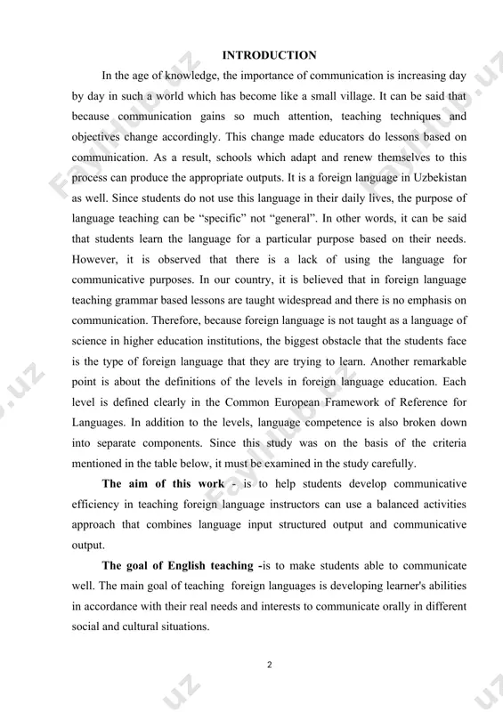 lly. the aim of this work - is to help students develop communicative efficiency in teaching foreign language instructors can use a balanced activities approach that combines language input structured output and communicative output. the goal of english teaching -is to make students able to communicate well. the main goal of teaching foreign languages is developing learner's abilities in accordance with their real needs and interests to communicate orally in different social and cultural situations. the tasks of this work - is to find an easy and effective ways for young learners to teach communicative skills, find solutions to problems and give some useful tips. - the description of communicative methods and their background; - the ways of improving all the skills; - problems and strategies in teaching young learners; - using communicative approaches with activities to young learners. the actuality of work - method is one of the language …