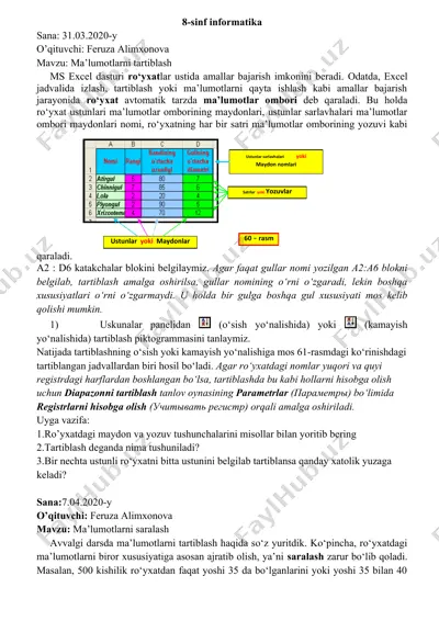 ms excel dasturi amallari — DOCX