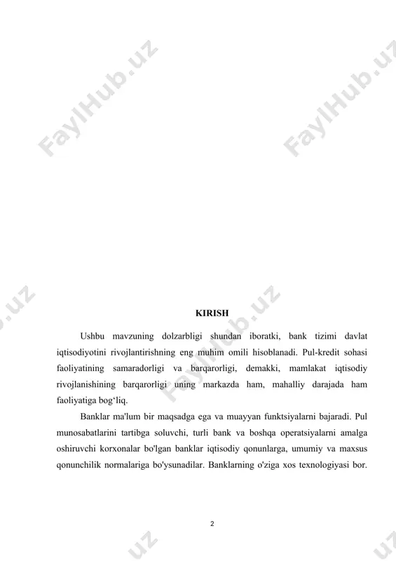 t boyligini oshiradi. banklar moddiy ishlab chiqarishni ko'paytirish va mehnat mahsulotlarini aldash uchun ko'p ishlarni amalga oshirishi mumkin. iqtisodiyotning holati banklar faoliyatini baholash uchun ishlatiladi, ammo banklarning holati jamiyatning umumiy iqtisodiy rivojlanishini baholash uchun ishlatiladi. bank iqtisodiyotni davlat tomonidan tartibga solish tizimining eng muhim bo'g'inidir. shunday qilib, bozor iqtisodiyoti sharoitida banklar pul harakatida vositachilik qiladi va boshqa hech bir moliya instituti bunday vakolatlarga ega emas. bank tizimi bozor iqtisodiyotining eng muhim va ajralmas tuzilmalaridan biridir. banklar va tovar ishlab chiqarish va aylanmasining rivojlanishi tarixan parallel ravishda kechgan va bir-biri bilan chambarchas bog'langan. shu bilan birga, banklar naqd pul to'lovlarini amalga oshiruvchi, fermer xo'jaliklarini kreditlash, kapitalni qayta taqsimlashda vositachi bo'lib, ishlab chiqarishning umumiy samaradorligini sezilarli darajada oshiradi va ijtimoiy mehnat unumdorligining o'sishiga yordam beradi. bugungi kunda rivojlangan tovar va moliya bozorlari sharoitida bank tizimining tuzilishi keskin murakkablashmoqda. moliya institutlarining yangi turlari, yangi kredit vositalari va mijozlarga xizmat ko'rsatish usullari paydo bo'ldi. …