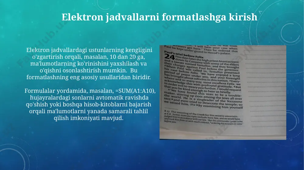 elektron jadvalni formatlash mavzusida 7-sinf uchun ochiq dars ishlanmasi - Page 5