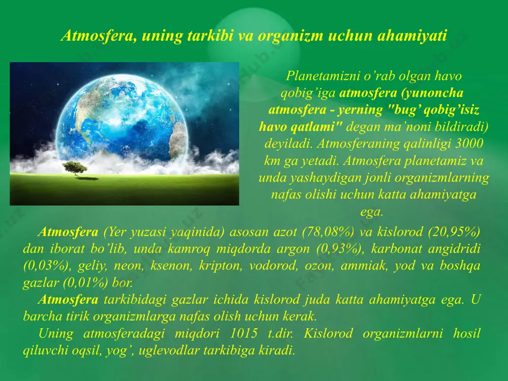 b keladi. bu nurlarning to’lqin uzunligi 0,30-0,40 mkr.ga teng bo’lib, yuksak kimyoviy faollikka ega, ular tirik hujayralarni jarohatlashi mumkin. ko’rinadigan nurlarning to’lqin uzunligi 0,40-0,75 mkr.ga teng bo’lib yerga yetib keluvchi quyosh nurlarining 50% ga yaqinini tashkil etadi. har xil to’lqin uzunlikdagi nurlar turlicha ta’sir etadi. infraqizil nurlarni odam ko’zi ilg’amaydi, ular tirik organizmlar qabul qiladigan quyosh energiyasining 49% ga yaqinini tashkil qiladi. infraqizil nurlar asosan issiqlik manbaidir. o’simliklarda fotosintez jadalligi yorug’likning optimal darajasiga (yorug’lik to’yinishiga) bog’liq. bu optimal darajadan o’tilganda fotosintez sekinlashadi. o’simliklar ko’rinadigan nurlarning har xil spektrlarini fitopigmentlar orqali o’zlashtiradi. to’lqin uzunligi 0,75 mkr.dan yuqori bo’lgan infraqizil nurlarni odam ko’zi ilg’amaydi, yorug’lik tarkibidagi ultrabinafsha nurlarga bo’lgan o’ta sezuvchanlik xususiyati ko’pchilik umurtqasiz xayvonlar lichinkasining rivojlanishini to’xtatib qo’yishi mumkin. ko’pchilik hayvonlarning aktivlik va passivlik xususiyati yorug’likka bog’liq bo’ladi. fotoperiodizmning ta’siri o’rta va baland kengliklarda yashaydigan organizmlar hayot faoliyati uchun ayniqsa kattadir. harorat va uning organizmlar uchun ahamiyati yer yuzidagi organizmlarning yashashi, …