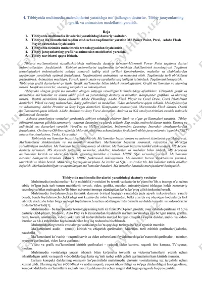 tibbiyotda multimedia ilovalarini yaratishga mo'ljallangan dasturlar — DOCX