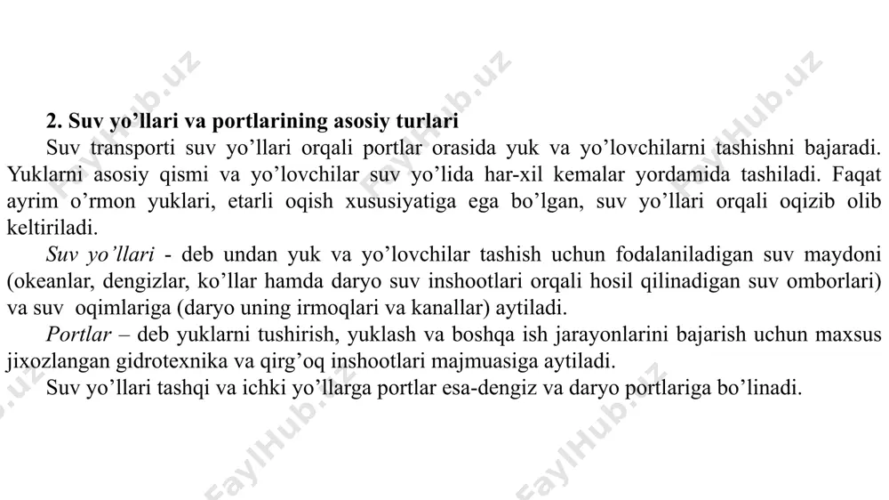 gan kanallar qadimdan qurilgan. eramizdan 1450 yil oldin aristotel misrda qurilgan nil daryosi va qizil dengizni tutashtirgan kanal to’g’risida yozgan. eramizdan 1160 yil oldin xitoyda kemallar qatnovi uchun kanallar qurilgan. 600 km uzunlikdagi kema yuradigan kanal eramizdan oldingi vi asrda vavilondan evfrat daryosigacha qurilgan. rossiyada kema yuradigan kanallar qurilishi xvii asr oxiriga ulug’ pyotr davriga to’g’ri keladi. 1697 yilda volga va don daryolarini tutushtirishga dastlabki qarashlar bo’lgan. 1703 yilda petrburg shahrini tashkil qilinishi bilan bir paytda volga va neva havzalarini tutashtirish bo’yicha ishlar boshlangan, tsenoy va tvartsoy daryolarini tutashtirish yo’li bilan. кema yuradigan kanallar qurilishi xususan xviii asr oxiri va xix asr boshlarida keng miqyosda rivojlanadi. кeyinchalik, temir yo’llar qurilishi rivojlanishi bilan, kema yuradigan kanallar qurilishi ozgina susaydi va xx asrda esa bu paytda tuproq qazadigan mexanizmlarning paydo bo’lishi ularning qurilishi rivojlanishiga olib keldi. кanal usti otmetkasi (brovka) maksimal suv satћidan hazilma kanallarda 1,0..1,5m; ko’tarish kanallarda 2,0…3,0 metrgacha oshadi. кanal …