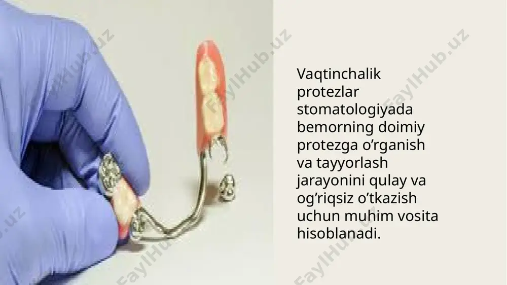 , to’liq protezlar o’rnatiladi. bu protezlar bemorning jag’ suyaklariga to’liq moslashtirilgan holda tayyorlanadi va suyak tuzilmasiga tayanadi. • qisman protezlar: agar faqat ba’zi tishlar yo’qolgan bo’lsa, qisman protezlar foydalaniladi. bu protezlar yo’qolgan tishlarni almashtiradi va mavjud tishlarga qo’llaniladi. doimiy protezlarning afzalliklari: • mustahkam va uzoq muddatli: doimiy protezlar, to’g’ri parvarish va monitoring bilan, ko’pincha 10-15 yilgacha ishlatilishi mumkin. • tabiiy ko’rinish va estetik: yangi texnologiyalar va yuqori sifatli materiallar yordamida doimiy protezlar tabiiy tishlarga juda yaqin ko’rinadi. • funksional: doimiy protezlar normal chaynash, so’zlashish va boshqa og’iz funksiyalarini qayta tiklaydi. • quvvatli materiallar: metal, keramika, yoki boshqa yuqori sifatli materiallar ishlatilganda, doimiy protezlar yuqori chidamlilik va estetik jihatdan yaxshi natijalar beradi. doimiy protezlar tayyorlash jarayoni: 1. birinchi maslahat va tekshiruv: stomatolog bemorning og’zini tekshirib, doimiy protez uchun kerakli variantni belgilaydi. 2. shakl va o’lcham olish: protez o’rnatilishi uchun jag’ va tishlarning aniq o’lchamlari olinadi. 3. protezni tayyorlash: tish protezi, bemorning …