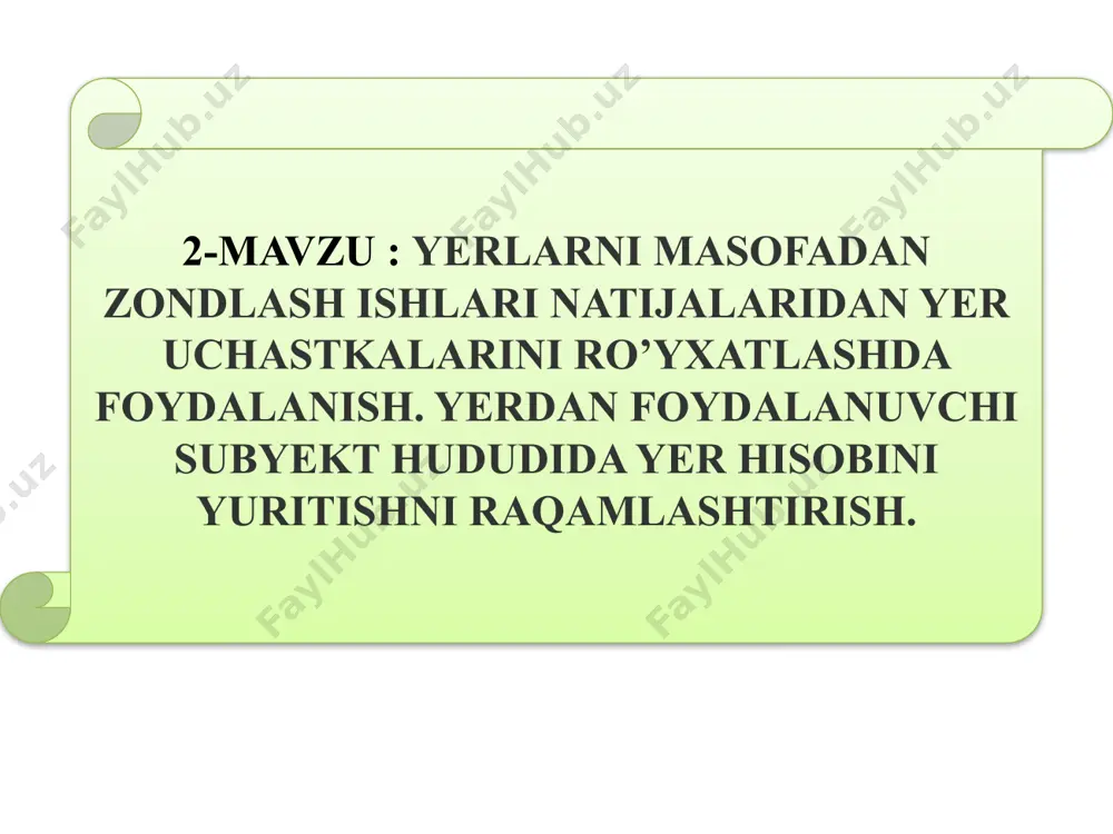tumanlar, shaharlar va boshqa aholi yashash punktlarining kadastrga oid bo‘linishi chegaralarni belgilash va hududlarni tuman doirasida yoxud shahar, qo‘rg‘on chegaralarini hisobga olish uchastkalariga bo‘lishni bildiradi. qoraqalpog‘iston respublikasiga, viloyatlarga, toshkent shahriga, tumanlar, shaharlar va boshqa aholi yashash punktlariga, shuningdek, hisobga olish uchastkalariga yagona tizim bo‘yicha kadastr kodi (raqami) beriladi. hамуна 1.ер участкасининг кадастр(код) рақами: масалан, фарғона вилоятининг бешариқ тумани бешариқ шаҳарчаси “ҳ. олимжон” номли маҳалла фуқаролар йиғинида жойлашган ер участкасининг кадастр рақамини белгилаш қуйидаги тартибда амалга оширилади 15:02: 01:06:04:0037 бу ерда: 15-минтақа, яъни фарғона вилоятининг кадастр (код) рақами; 02-маъмурий туман, яъни бешариқ туманининг кадастр (код) рақами; 01-кадастр зонаси, бешариқ шаҳарчасининг кадастр (код) рақами; 06-кадастр масиви, яъни “х.олимжон” номли м.ф.й. (код) рақами; 04-кадастр мавзеси, яъни квартали кадастр (код) рақами; 0037-ер участкаси кадастр (код) рақами. 2. ер участкасида жойлашган бино ва иншоотнинг кадастр (код) рақами: 15:02:01:06:04:0037:0009 бу ерда: 15: 02:01:06:04:0037-ер участкасининг кадастр (код) рақами 0009-ер участкасида жойлашган бино(иншоот)нинг кадастр (код) 3. ер участкасида …