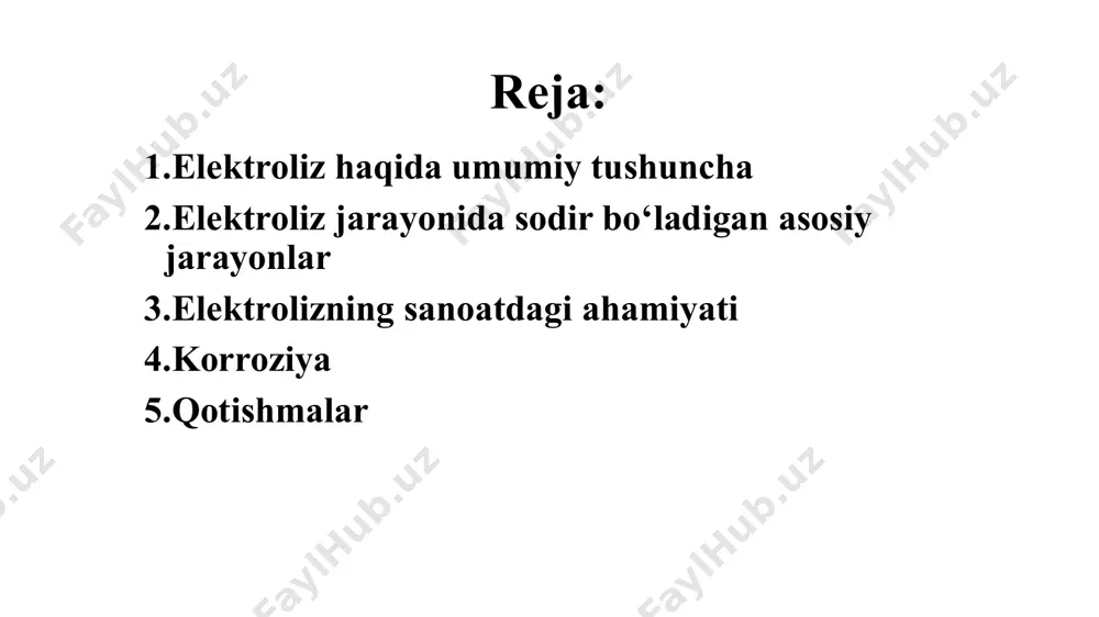 bilan silliqlanadi. korroziya xalq xo‘jaligi uchun juda katta zarar keltiradi, chunki bu jarayon to‘xtovsiz davom etadi. yil davomida ishlab chiqarilgan metallning beshdan bir qismi shu tufayli yaroqsiz bo‘lib qoladi, bu esa metallurgiya kombinatlarining beshdan biri bekorga ishlashi va buning natijasida ko‘plab mablag‘lar behudaga sarf bo’lganligidan darak beradi. shu sababli metallarni korroziyadan saqlash katta ahamiyat kasb etadi. korroziyaga qarshi kurashish usullari metall buyum sirtini korroziyaga turg‘un bo‘ladigan metall qatlami bilan qoplash. shu maqsadda ishlatiladigan metallning standart elektrod potensiali korroziyadan saqlanadigan metallnikidan manfiyroq bo‘lishi lozim. bunday imkoniyatlardan biri temir buyumni rux qatlami bilan qop­lash (anod qoplama) dir. shu qatlam oksidlanib tamom bo’lmaguncha himoya qilinayotgan temir buyum korroziyaga duchor bo’lmaydi. teskari holda, qoplovchi metallning standart elektrod potensiali himoya qilinayotgan metallnikiga qaraganda musbatroq qiymatga ega bo‘lgan vazi­yat — katod qoplama bo‘ladi. bunga misol sifatida temir buyumni qalay yoki nikel qatlami bilan qoplashni keltirish mumkin. bu metall qatlami shikastlangan taqdirda himoya qilinmayotgan metall jadallashgan korrozi­yada …