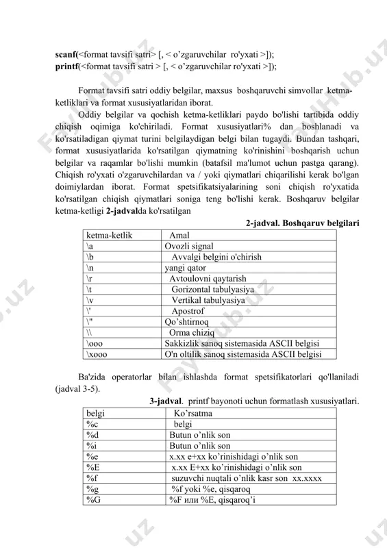 h standarti #include // matematik funksiyalar standarti int main ( ) //bosh dastur { float a = -4.6; float а,b,y, y1, y2, y3, y4 ; // o’zgaruvchi turi e’loni printf(“а=”); // а= ekranga chiqadi scanf(“%f”,&а); // а ning qiymatini kiritish b = pow (a,2) + pow (a,2); y1 = pow( (atan (a/b) + a/2 * log10 (b)), 2) ; y2 = pow(sin(b),3) + 7.6 ; y3 = ( 2.3 e5 + 2 * pow(a,2) + sqrt(b / fabs(a)) ) ; y4 = y2/y3+a ; y = y1+y4 ; printf(“y=%f”,y); // у qiymatini chiqaradi getch( ); //natijalar oynasini ushlab qoladi } dastur natijasi : a= 1.3 y =-3.7161672. 2 usul # include # include int main() { float a = 1.3, a = -4.6; float b,y, y1, y2, y3, y4 ; b = pow (a,2) + pow (a,2); y1 = pow( (atan (a/b) + a/2 * log10 (b)), 2) ; y2 …
