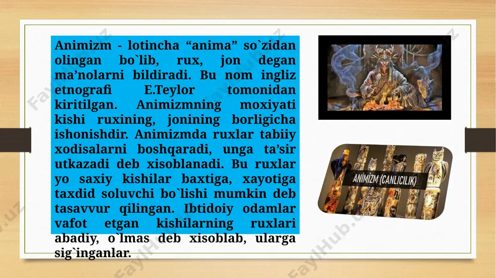 berish, jannat va duzox kabi akidalarni uz ichiga oladi. hinduizm politeistik din bo`lib, unda ko`p xudolilik elementlari saqlangan. dindorlar tasavvurida bosh xudo braxman koinotning ijodkori va yaratuvchisidir. bundan tashqari xindlar vishnu va shiva xudolariga xam e’tikod kiladilar. hinduizm ta’limotiga, olam paydo bo`lib, yemirilib, yo`q bo’lib turadi, ya’ni olamning yashashi progressiv emas, aksincha progressiv xarakterga ega: xar bir davr olamning yuksak rivojlangan chuqqisidan boshlanib, uning inkirozga uchrashishi bilan tugaydi,. insonlar gunoxga botib ketgach, olam yuqoladi. hinduizmda yashashdan 4 ta maksad bor: 1) dxarma – oila va jamiyatda diniy talablarning bajarishi6 2) artxa – foydalanishlar kilish, zarur materiallarga ega bulish: 3) kama- muxabbat tuygulariga erishish, xis – tuygularini kondirish: 4) moksha – tugilish zanjiridan butunlay xalos bulish. hindulikda sigir, fil, maymun, ilon kabi xayvonlar muqaddas sanaladi. xind xalki uchun gang daryosi xam mukaddas sanaladi. hinduizmning muqaddas yozuvlariga vedalar, ukanshiadlar kiradi. veda sanskret tilidan olingan bo`lib, “ bilim ” degan ma’noni bildiradi – …