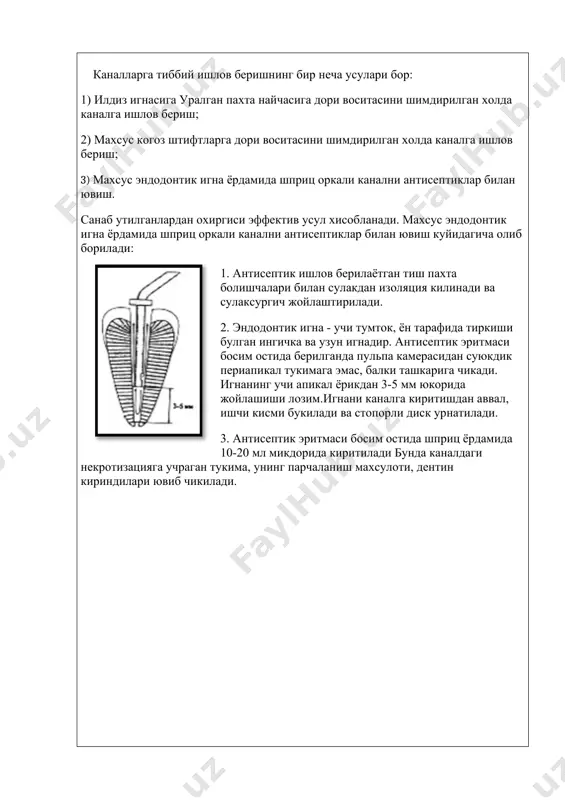 изацияга учраган тукима, унинг парчаланиш махсулоти, дентин кириндилари ювиб чикилади. image1.jpeg image2.jpeg image3.jpeg image4.png /docprops/thumbnail.jpeg