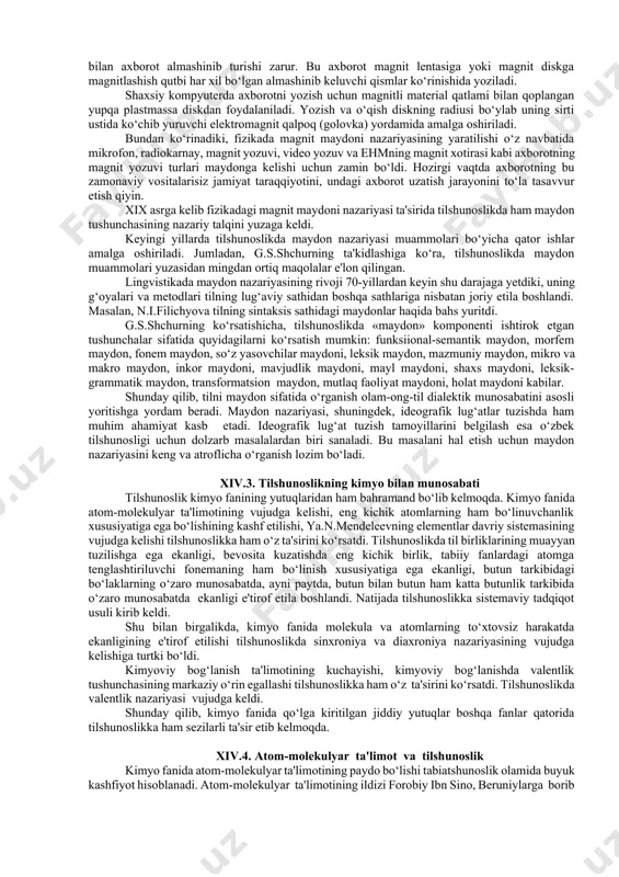ladi. bu metod amaliy fonetika taraqqiyotida muhim rol o‘ynaydi, chunki uning yordamida ko‘pgina fonetik jarayonlar (nazalizatsiya, aspiratsiya, assimilyasiya, sonantizatsiya, dissimilyasiya, metateza, diareza, singarmonizm kabilar)ning mohiyati aniqlandi. 30-yillarga kelib, prof. v.a.artyomov intonatsiya, pauza, bo‘g‘in kabi fonetik hodisalarni o‘rganishda elektroakustik metodlardan foydalanish ishini boshlab berdi, bu esa ilgari qo‘llanilgan pnevmatik metoddan o‘z ustunliklariga ega edi. v.a.artyomov nutqning fonetik xususiyatlarini tadqiq etishga mo‘ljallangan elektrodinamik rekardyor, spektograf singari yangi apparatlar ixtiro qildi. bu bilan olim eksperimental fonetik tadqiqotlardan elektroakustik metodlarning mustahkam o‘rin egallashini ta'minladi. intonograf elektroakustik tadqiqotlar uchun mo‘ljallangan asboblardan biridir. u tekshirish uchun zarur materialni fizik jihatdan aniq, to‘laligicha yozib oladi va elektromagnit tasmalarga tushiradi. i-67 raqamli shunday intonograf 70-yillarda o‘zbekiston fanlar akademiyasi til va adabiyot instituti qoshidagi eksperimental fonetika laboratoriyasida o‘rnatilgan bo‘lib, a.mahmudov, s.otamirzaeva, h.yo‘ldosheva kabi olimlar shu asbob yordamida o‘zbek tilining fonetik xususiyatlarini o‘rganish bilan shug‘ullanganlar. ana shu asbob yordamida til (nutq)ning tovush xususiyatlari, o‘zbek adabiy tilining boy intonatsiya sistemasiga oid …