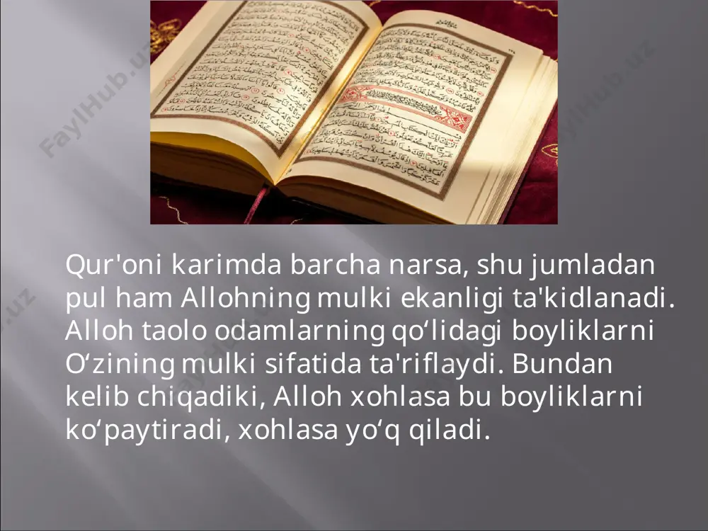 eklangan, unda ikki yoki undan ortiq shaxslar o‘z kapitalini qo‘shma tijoriy korxonaga investitsiya qiladilar. ba'zan u «shirkat ul-amal»ni ham o‘z ichiga oladi, unda sherikchilik xizmat ko‘rsatish sohasida amalga oshiriladi. tomonlarning foydadagi ulushi shartnoma tuzish paytida kelishilgan bo‘lishi kerak, aks holda shartnoma shar'iy jihatdan kuchga ega bo‘lmaydi; har bir sherik uchun foyda ulushi, olingan haqiqiy foydaga mos ravishda taqsimlanadi, uning biznesga tikkan sarmoyasiga mutanosib ravishda emas (ya'ni foyda ko‘rilsa unga foydadan avvaldan kelishilgan miqdorda ulush ajratiladi, agar foyda ko‘rilmasa ulush ajratilmaydi). shuningdek, har qanday sherikka qat'iy miqdordagi to‘lovlar qilinishiga kelishish yoki uning biznesga kiritgan sarmoyasi asosida foyda miqdorini oldindan belgilash mumkin emas. barcha musulmon ulamolari zararlarni taqsimoti masalasida yakdillar, ya'ni ko‘rilgan zararlar har bir sherik/hamkorning kiritgan sarmoyasiga mos ravishda taqsimlanadi. masalan, korxona (yoki biznes loyiha) doirasida moliyaviy zarar ko‘rilsa, 40% sarmoya kiritgan biznes hamkorning zarari ham shuncha, ya'ni 40% bo‘ladi, 60% kiritganniki ham mos ravishda 60% bo‘ladi. bundan kam ham emas, …