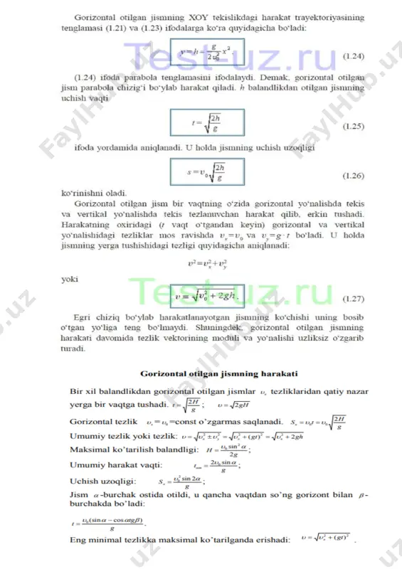 gorizantal qiya otilgan jismning harakati - Page 2