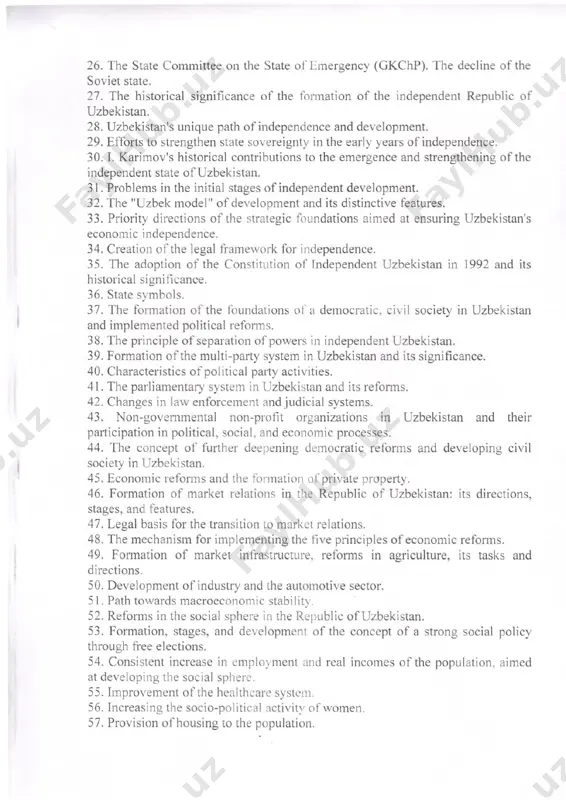 final examination questions for the subject "contemporary history of uzbekistan" - Page 2