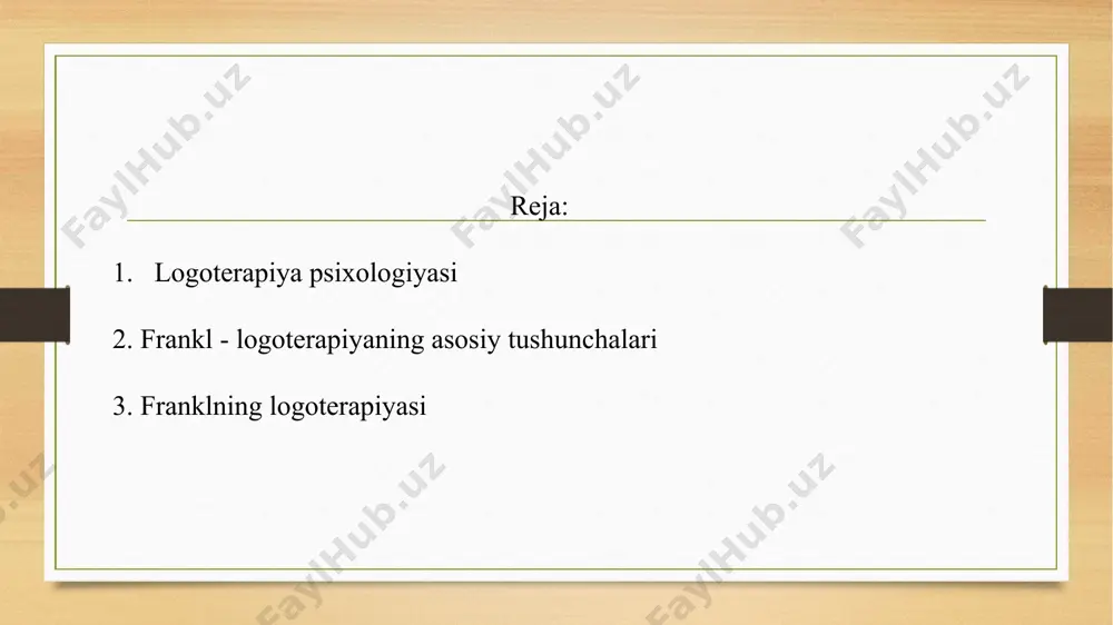 emas, ular har bir inson uchun uning hayotining har bir lahzasida o'ziga xosdir va hayotning mazmuni har doim inson tomonidan uning qobiliyatlarini amalga oshirishi bilan bog'liq, ammo ma'noga ega bo'lish va amalga oshirish har doim tashqi dunyo bilan bog'liq , insonning ijodiy faoliyati va uning samarali yutuqlari bilan. frankl chuqur psixoanalitik yo'nalishlardan uzoqlashib, eng yuqori aqliy tajribalarni tushunishga va ular haqidagi bilimlardan terapiya uchun foydalanishga intildi. u noogen nevrozlarga (hayotning ma'nosini yo'qotish bilan tavsiflanadi) alohida e'tibor qaratdi va insonning borliq ma'nosini egallashga bo'lgan intilishini ochib berishni maqsad qilib qo'ydi, terapiyani "ekzistensial vakuum" - bo'shliq hissi va ma'nosizlik, shuningdek, "inson mavjudligining fojiali uchligi" ning haddan tashqari bosimini engish - azoblanish, aybdorlik va o'lim. franklning fikriga ko'ra, hayotning mazmuni haqidagi savol inson uchun tabiiydir va inson uni topishga intilmasligi va bunga olib boradigan yo'llarni ko'rmasligi haqiqatdir, bu psixologik qiyinchiliklarning asosiy sababi. va hayotning ma'nosizligi va foydasizligi yo'qligi bilan bog'liq salbiy tajribalar. logoterapiya …