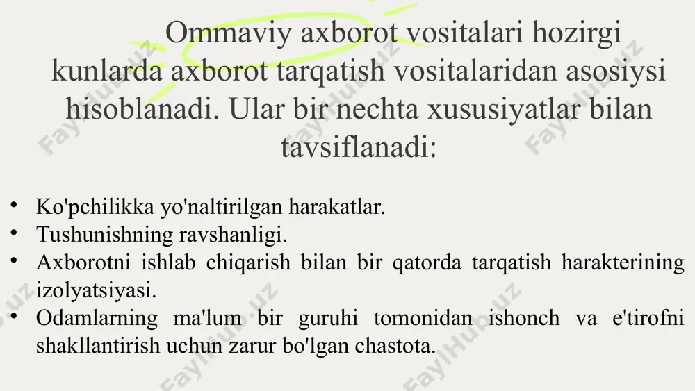 i 38 ta kosmik yo‘ldosh signallari yordamida uzatiladi, uni 212 mamlakat va hududdagi 1,5 milliard odam bir vaqtning o‘zida ko‘rish imkoniga ega. 1991 yilning yanvarida aynan cnn yordamida fors ko‘rfazida olib borilgan harbiy harakatlar to‘g‘ridan-to‘g‘ri teleefirga olib berildi. 2001 yilning 11 sentyabridagi terrorchilik amaliyoti haqidagi telesyujetlar ham shu kompaniya harakati tufayli butun dunyoga voqea sodir etilgan joydan to‘g‘ridan-to‘g‘ri uzatib turildi. bi-bi-si eshittirishlar korporatsiyasi (british broadcasting corporation, bbc) bi-bi-si eshittirshlar kotporatsiyasiga (bbc) esa 20 dan ortiq telekanal va 14 ta radiokanal, bir qator saytlar va 40 yaqin jurnallar tegishlidir. bbs 40 dan ortiq tillarda eshittirishlar olib boradi. reyter axborot agentligida dunyoning 91 mamlakatida 14 000 xodim, shu jumladan, 2300 journalist, fotomuxbir va videooperatorlar ishlaydi. reyter agentligi dunyoning turli mamlakatlarida 197 ta byurosiga ega. agentlik xabarlari bilan har kuni 1 milliard odam tanishadi. bloger haqida tushuncha bloger va jurnalistlarni ko‘pchilik adashtiradi yoki ularning farqiga bormaydi. vaholanki, ular o‘rtasida umumiylik qatori o‘ziga xoslik …