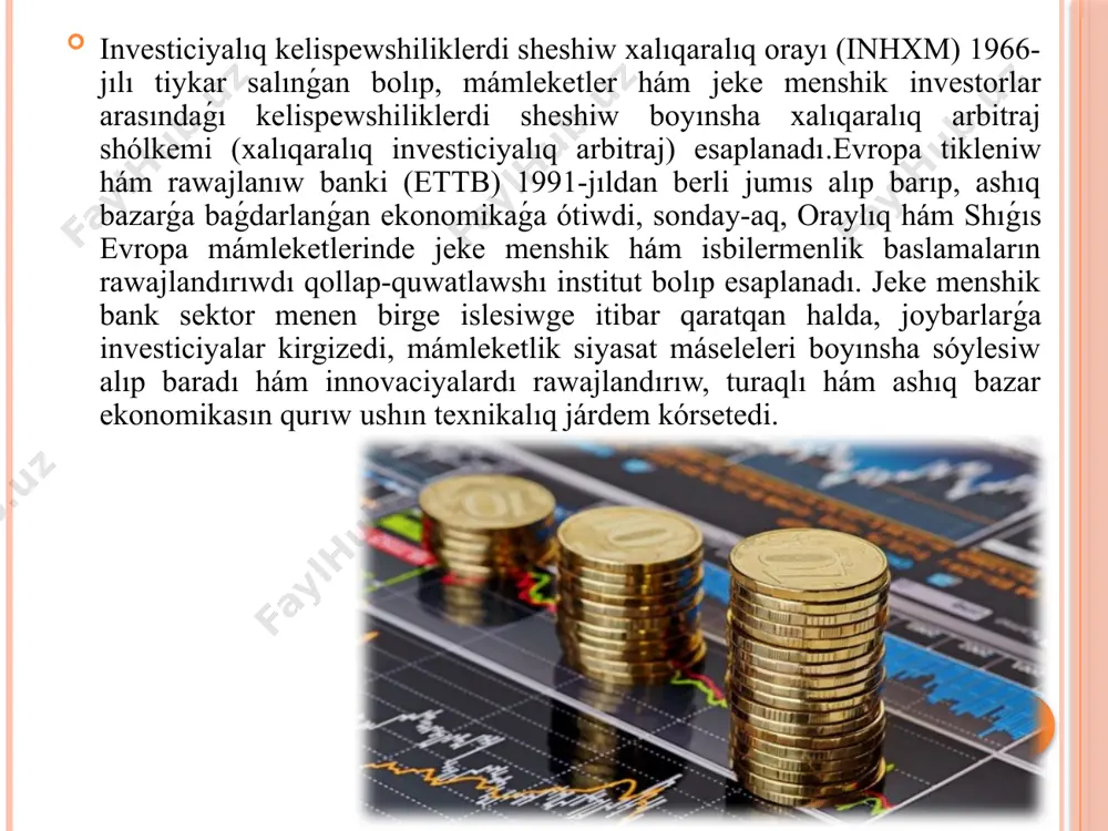 izertlew zárúrligin júzege keltiredi. ózbekstan respublikasında ámelge asırılıp atırǵan qımbat bahalı qaǵazlar bazarında kommerciyalıq banklerdiń investiciya hám emissiya iskerligin rawajlandırıw ózine tán ózgesheligi tiykarǵı áhmiet berilip atırǵanlıǵında kórinbekte. ekonomikada investiciyalıq processlerdi jáne de jedellestiriw, ekonomikanıń jetekshi tarmaqları hám kárxanalardı modernizaciyalaw, texnikalıq hám texnologiyalıq jańalawdı xoshametlew hámde innovaciyalıq rawajlanıwdı támiyinlewde bank xızmetlerinen paydalanıw kólemlerin keńeytiw, rawajlandırıw úlken áhmietke iye. ózbekstan respublikası bank-finans rawajlanıw sistemasında investiciya banklerin shólkemlestiriw usılları, quralları hám mexanizmlerin iske qosıw jolların islep shıǵıw, bahalı qaǵazlar bazarın nátiyjeli tártipke salıw ushın bar bolǵan nızamshılıq-normativlik hújjetlerge ózgerisler kirgiziw, fond bazarı infrastrukturasın rawajlandırıw, qatnasıwshılar jumısın júrgiziwde hám shólkemlestiriwde jańa ekonomikalıq normativlerdi qollanıw, ózin-ózi muwapıqlastırıwshı shólkemlerdiń jumısların jetilistiriw sıyaqlı wazıypalardı. ámelge asırıw áhmietli bolıp qalmaqta.bahalı qaǵazlar bazarınıń mámleket tárepinen tártipke salınıwınıń eń áhmiyetli usıllarınan biri - bul qımbat bahalı qaǵazlardı aylanısqa shıǵarıwda olardı dizimnen ótkeriliwi esaplanadı. qımbat bahalı qaǵazlar háreketiniń usı basqıshında tártipke salıwshı organ qımbat bahalı qaǵazlar emissiyası anıq investiciyalıq joybar …