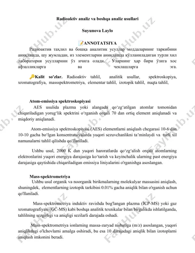radioaktiv analiz va boshqa analiz usullari — DOCX