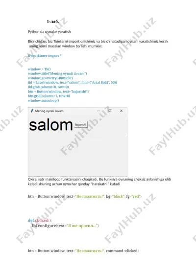 python dasturlari bo‘yicha amaliy kodlar to‘plami — DOCX