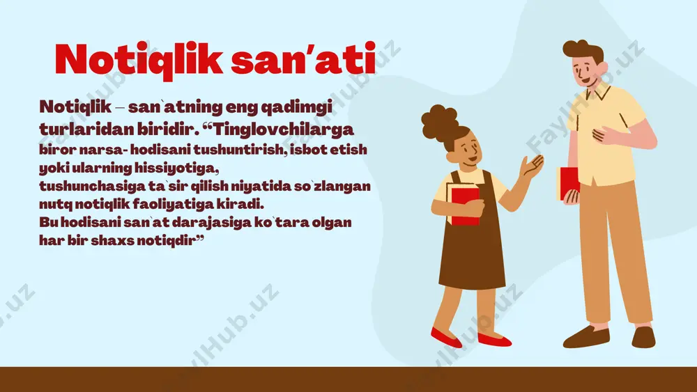 hangda bo‘ lishi kerak; • suhbatdoshning ilmiy salohiyati inobatga olinishi kerak; • nasihat suhbat tarzida bo‘lmog‘i lozim; • nasihatni yolg‘iz olib borish kerak. • ta’na boshqalaming kamchiligi bilan qiyoslangan holda qilinishi kerak. mahmud qoshgʻariy tilshunoslik tarixida mahmud koshgʻariy salmoqli oʻrin egallaydi u tilshunoslikni juda koʻp sohalari boʻyicha qalam tebratadi.qiyosiy tarixiy tilshunoslikning otasi fonest va fonolog turkiy tillar sarf va nahv ilmining asoschisi sanaladi smutalibov taʼkidlaganidek mahmud koshgʻariy yaratgan "devonu lugʻati turk" asari faqat oʻsha davr uchungina emas bugungi kun uchun ham alohida ahamiyatga egadir alisher navoiy so‘z qo‘llash haqida ham nazariy, ham amaliy faoliyat ko'rsatgan, davlat arbobi sifatida qilgan chiqishlari, til haqida aytgan fikrlari buning dalili. 0 ‘zi ham namuna ko‘rsatib, turkiy tilda ham badiiy barkamol asarlar yaratish mumkinligini isbot qila oldi. shoir “muhokamat ul-lug‘atayn” asarida har bir tilning ijobiy va salbiy tomonlari borligini eslatib o‘tdi. navoiyning “muhokamat ullug‘atayn”, “mahbub ul-qulub”, “nazm ul-javohir” asarlari nutqning go‘zal namunalari bollish bilan birga, …