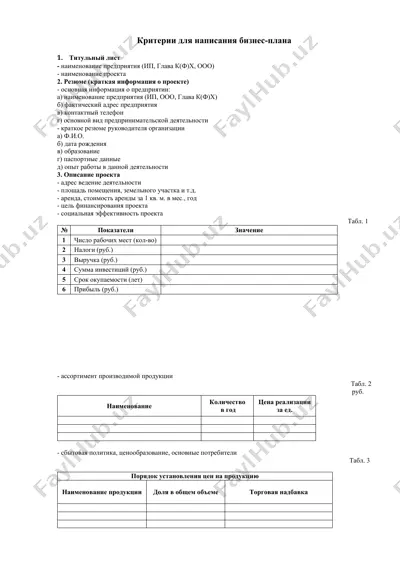 kriteriyalar bo'yicha biznes-reja — DOCX
