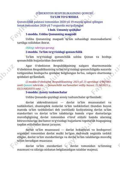 o‘zbekiston respublikasining ta’lim to‘g‘risidagi qonuni — DOCX
