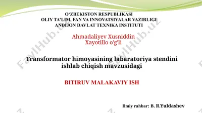 transformator himoyasining laboratoriya stendini ishlab chiqish — PPTX