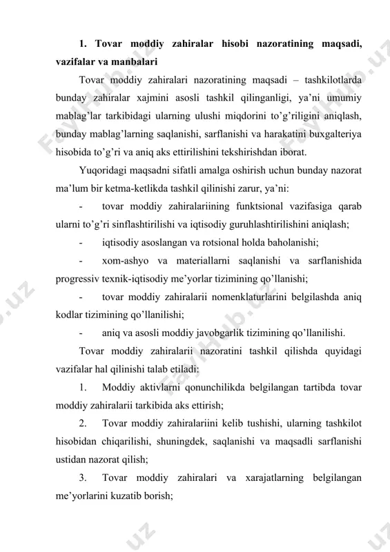 45 kun materiallar bo’yicha yil oxiridagi qoldiqni me’yorlarini aniqlash uchun “nomoliyaviy aktivlar harakati to’g’risida” hisobotning 060-069 subschyotlari bo’yicha yil davomida tashkilot extiyojlari uchun sarflangan materiallar qiymati olinib, yoqilg’i va moylash materiallari bo’yicha isitish mavsumidagi kunlar soni (asosan 5 oylik isitish mavsumi -150 kun olinadi), tibbiyot muassasalari bo’yicha oziq-ovqat mahsulotlarining har bir guruhi bo’yicha ko’rsatilgan summa 360 ga, boshqa budjet tashkilotlari bo’yicha tashkilot extiyojlari uchun sarflangan materiallar va oziq-ovqat mahsulotlari har bir guruhi bo’yicha 305 ga bo’linadi va chiqqan natija materiallar bo’yicha belgilangan kun me’yorlariga ko’paytiriladi.chiqqan natija me’yor hisoblanib balansning 060-069 subschyotlari qoldig’i bilan solishtiriladi. agar materiallar qoldig’i chiqqan me’yordan ortiq bo’lsa, o’sha summaga keyingi yil xarajatlar smetasida materiallar xarajat moddasi summasini moliyalashtirish kamaytiriladi. shartli misol tariqasida quydagini keltiramiz. budjet tashkilotida 2014 yil yillik hisobotga asosan materiallarni o’rnatilgan me’yorlar bo’yicha hisob-kitob qilinganda xo’jalik va kontselariya mollari, yoqilg’i moylash materiallari bo’yicha me’yordan ortiqcha qoldig’i mavjudligi aniqlandi. hisob-kitobni amalga oshirish uchun 5-son shakldagi …