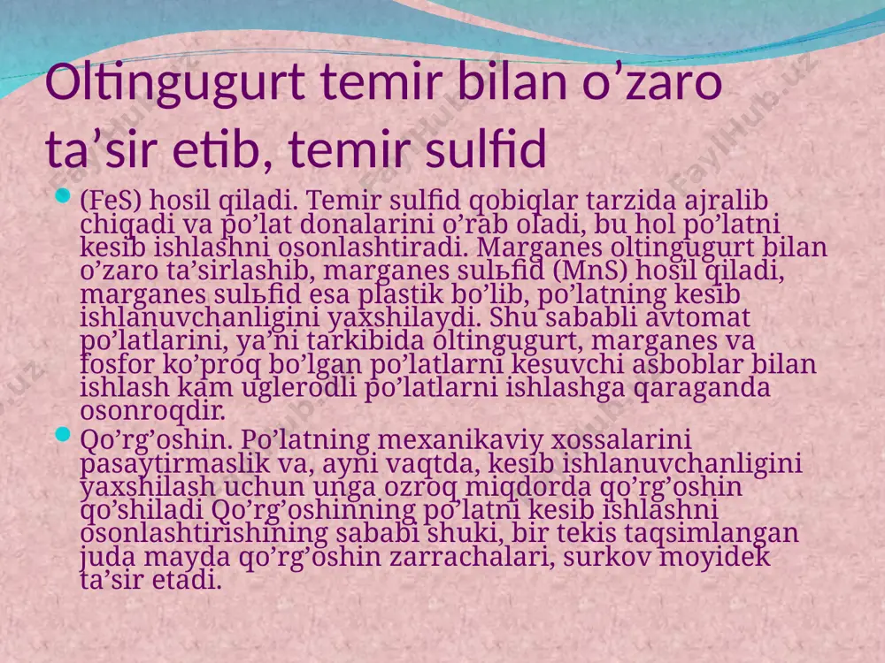 metаllаr, plаstmаssаlаr vа yog’оchlаrning kesib ishlаnuvchаnligi - Page 5