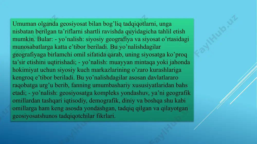 da o’zaro aloqadorlik ta’minlanishi nazarda tutilishi kerak. mintaqaviy siyosatning iqtisodiy sohasi o’zaro aloqador qator muammolarni o’z ichiga oladi:  davlatning birbutunligi va barqarorligining iqtisodiy asoslarini mustahkamlash;  barcha mintaqalarda ko’p ukladli iqtisodiyotni shakllantirish, tovarlar, mehnat va sarmoyaning mintaqaviy va umumdavlat bozorlarini, instituttsional va bozor infrastrukturalarini rivojlantirish; yosh olimlar ilmiy-amaliy konferensiyasi in-academy.uz/index.php/yo 200  mintaqalar iqtisodiy va ijtimoiy rivojlanishi darajasida mavjud chuqur farqlarni qisqartirish;  mintaqalar xo’jaligi tarkibini iqtisodiy va ijtimoiy jihatdan samarali hisoblangan majmuali rivojlanishini ta’minlash;  transport, aloqa, informatika va boshqa infrastrukturaning mintaqalararo tizimlarini rivojlantirish;  mamlakatni iqtisodiy rayonlari tizimi va rayonlashtirish yondashuvini takomillashtirish. iqtisodiy siyosatni hayotga tatbiq etish metodlari va shakllari qatorida prognozlashtirish va dasturlashtirish ustuvor ahamiyatga ega. iqtisodiy siyosatni hayotga tatbiq etish metodlari va shakllari qatorida prognozlashtirish va dasturlashtirish ustuvor ahamiyatga ega. mintaqaviy ijtimoiy siyosatda aholining turmush darajasi, bandligi, ekologik havfsizligi alohida ahamiyat kasb etadi. davlat birinchi navbatda tadbirlar tizimini qo’llaydigan mintaqalarga inqiroz holati mavjud rayonlar kiritiladi. …