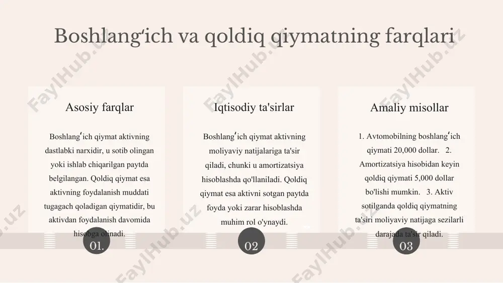 diskonlangan qiymatni hisoblash orqali investitsiyalarni baholash va moliyaviy qarorlar qabul qilishda yordam beradi. balans qiymati - bu moliyaviy hisobotlarda, xususan, aktivlar va majburiyatlar bo'yicha muhim ko'rsatkichdir. u kompaniyaning moliyaviy holatini va mulk huquqlarini aks ettiradi. balans qiymatini aniqlash usullari orasida bozor qiymati, amortizatsiya qiymati va boshqa moliyaviy ko'rsatkichlar mavjud. investorlar va menejerlar uchun qaror olishda muhim ahamiyatga ega, chunki u kompaniyaning barqarorligi va rivojlanish imkoniyatlarini baholashda yordam beradi. balans qiymatining ahamiyati photo by refargotohp on unsplash diskonlangan va balans qiymatining farqlari diskonlangan qiymat, kelajakdagi naqd pul oqimlarini hozirgi zamonga keltiradi. bu qiymat vaqtni hisobga oladi va investitsiyalarning hozirgi qiymatini aniqlashda muhimdir. balans qiymati esa aktivlarning moliyaviy hisobotdagi qiymatini aks ettiradi. diskonlangan qiymat vaqt o'tishi bilan o'zgarishi mumkin, balans qiymati esa kompaniyaning moliyaviy holatini bir ma'lum vaqtda ko'rsatadi. misol: agar $100 kelajakda 5 yil ichida 10% diskont stavkasi bilan diskonlangan bo'lsa, uning hozirgi qiymati $62.09 bo'ladi. balans qiymati esa ayni vaqtda …