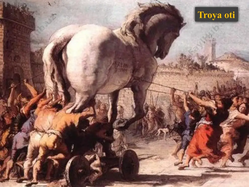 shunday deb u o‘g‘ilchasin quchmoq uchun cho‘zdi qo‘llarin; ammo go‘dak qo‘rqib ketib – o‘z padarin qiyofasidan, uni yerga qo‘yib, shirin o‘g‘ilchasin oldi qo‘liga, erkaladi, o‘pdi, bosdi bag‘riga va baland ko‘tarib, samodagi tangrilarga shunday so‘z-la iltijo qildi: “o, zevs, o, ma’budlar! zorim tinglab shunday qilingki, shu suyukli o‘g‘lim xuddi mendek nomvar bo‘lsin el aro; xuddi mendek dilovar-u troyada qudratli podsho. ki vaqt kelib, jang maydondan qaytyotganin ko‘rgan odamlar – otasidan o‘tib ketdi: – deb aytishsin xolisanillo. har doim u jangdan qonli o‘lja bilan qaytsin mardona va mehribon onasining koʻnglin mudom aylasin xushnud!” deya hektor mahbubasin pok ilkiga tutdi o‘g‘lini; ko‘zida yosh, labda jilva onaizor bosdi go‘dakni 1. hektor va paris hamda andromaxa va yelena o‘rtasida qanday farqlarni kuzatdingiz? 2. andromaxaning ota-onasi haqidagi lavha hektor va andromaxaning xayrlashuv sahnasiga nima maqsadda kiritilgan deb o‘ylaysiz? 3. hektorda otalik yoki erlik burchidan ko‘ra jangchilik burchi ustun kelishi sabablari nimada deb o‘ylaysiz? ? yigirma ikkinchi …
