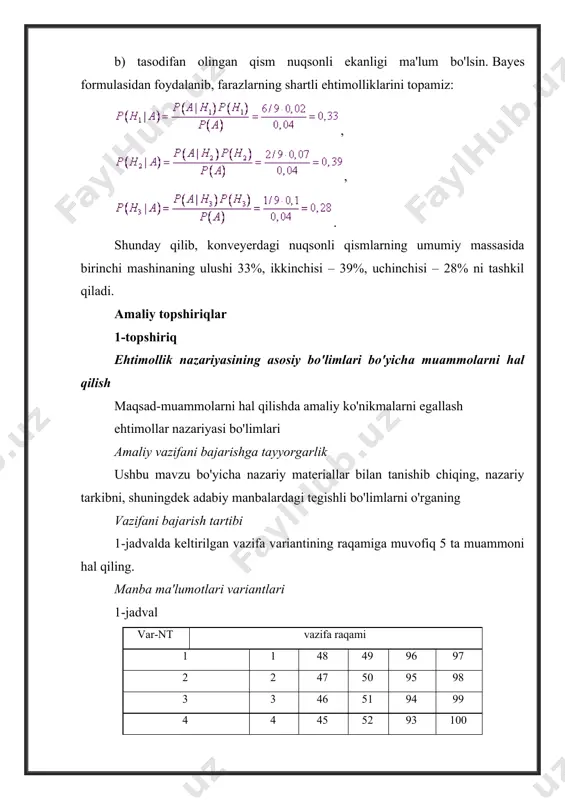 ernulli formulasi deb nomlanadi. bu formulani har bir tajribada ehtimolligi о‘zgarmas bо‘lgan biror hodisaning ta bog‘liqsiz tajribalardan roppa-rosa tasida rо‘y berish ehtimolligi sifatida talqin qilish mumkin. bernulli formulasining sodda kо‘rinishiga qaramasdan yetarlicha katta larda undan foydalanish birmuncha noqulayliklarni vujudga keltiradi. bunday holga, ayniqsa, tayinlangan yetarlicha katta va larda hisoblash jarayonida emas, balki aniq ekstremal masalalarda duch kelamiz. shu munosabat bilan muayyan shartlar bajarilganda ni hisoblashda taqribiy hisoblash usullari keng qо‘llaniladi. shu munosabat bilan keyingi paragrafda isbotlanadigan teoremada tajribalar soni yetarlicha katta bо‘lganda har bir tajribada rо‘y berish ehtimolligi juda kichik bо‘lgan hodisalarning ehtimolligini hisoblash formulasi keltiriladi. ehtimollikning asimptotasi. dastlab bitta lemma isbotlaymiz. lemma 1.1. agar , , bо‘lsa, ushbu (1.9) tengsizlik о‘rinli. isbot. matematik induksiya usulidan foydalanamiz. uchun (1.9) ning tо‘g‘riligi ravshan. faraz qilaylik, (1.9) tengsizlik biror uchun tо‘g‘ri. bu tengsizlikni uchun tо‘g‘ri ekanligini isbotlaymiz. farazimizdan foydalanib, quyidagilarga ega bо‘lamiz: oxirgi tengsizlikni hosil qilishda biz shartdan foydalandik. lemma isbot bо‘ldi. …