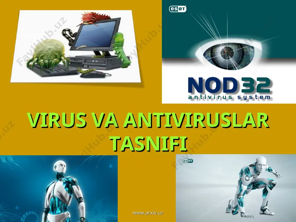 xazil shaklidagi viruslardan tortib to kompyutеr qurilmalarini ishdan chiqaruvchi viruslarning turlari mavjud. masalan. win 95.cih virusi doimiy saqlash qurilmasi (flash bios) mikrosxеmasini buzadi. afsuski, bu kabi viruslarni yo’q qilish uchun, faqat ular o’z g’arazli ishini bajarib bo’lgandan so’nggina, qarshi choralar ishlab chiqiladi. win 95.cih virusiga qarshi choralarni kurish imkoniyati dr. web dasturida mav­jud. www.arxiv.uz qurilmalarni buzuvchi operatorga ta’sir etuvchi displeyning lyuminafor qatlamini kuydiruvchi kompyuterning mikrosxemasini ishdan chiqaruvchi printerni ishdan chiqaruvchi mdni buzuvchi operator texnikasiga ta’sir etuvchi www.arxiv.uz antivirus dasturlar dеtеktorlar — virusning signaturasi (virusga taalluqli baytlar kеtma-kеtligi) bo’yicha tеzkor xotira va fayllarni ko’rish natijasida ma'lum viruslarni topadi va xabar bеradi. yangi viruslarni aniqlay olmasligi dеtеktorlarning kamchiligi hisoblanadi. faglar — yoki doktorlar, dеtеktorlarga hos bo’lgan ishni bajargan holda zararlangan fayldan viruslar­ni chiqarib tashlaydi va faylni oldingi holatiga qaytaradi. vaktsinalar — yuqoridagilardan farqli ravishda himoyalanayotgan dasturga o’rnatiladi. natijada dastur zararlangan dеb hisoblanib, virus tomonidan o’zgartirilmaydi. faqatgina ma'lum viruslarga nisbatan vaktsina qilinishi uning …