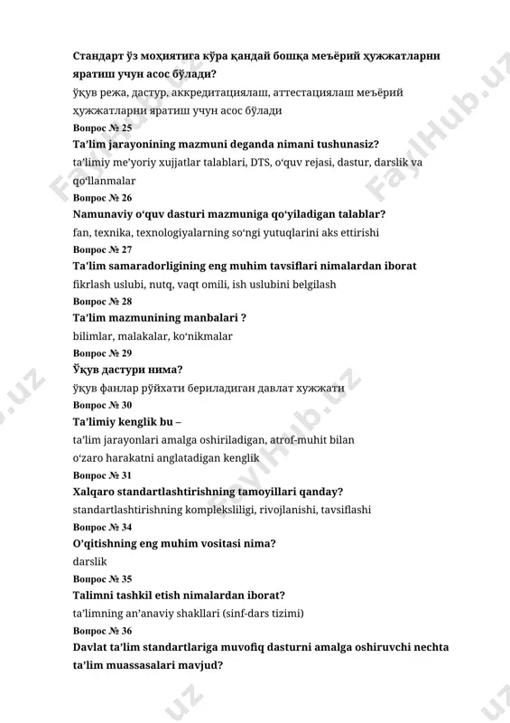 adqiqot loyihalar -eksperiment bilan bog‘liq faoliyat, mantiqiy fikrlash operatsiyalari 2. axborot loyihalar -turli manbalardan ma’lumotlarni to‘plash, tekshirish, tizimlashtirish bilan bog‘liq faoliyat 3. ijodiy loyihalar -jamoatchilik fikr-mulohazalarini olish, aloqa bilan bog‘liq ijodiy faoliyat 4. amaliyotga yo‘naltirilgan -muayyan o‘quv-fan sohasidagi tatbiqi faoliyat 34.loyiha mahsuloti va uning qaysi kategoriyaga kirishini to‘g‘ri toping. 1. yozma ish- esse, ilmiy ish, lug‘at, hisobot, tavsiyalar, to‘plamlar 2. moddiy obyekt- maket, chizma, konstruktor buyumlari, veb-sayt, blog, virtual sayohat, videorolik 3. hisobot materiallari- multimediya mahsuloti, matnlar, yig‘ma jild loyiha faoliyatining joriy etilishida qaysi bosqichda qanday tadbir rejalashtiriladi? 1) tayyorgarlik-diagnostika bosqichi- a) oldinda turgan muammolarni belgilab olish b) so‘rovnomalar o‘tkazish, targ‘ibot ishlarini amalga oshirish 2) asosiy bosqich (o‘quv yili davomida)- c) loyiha faoliyatini joriy etish uslub va texnikalarini belgilab olish. 3) natijaviy-refleksiv (o‘quv yili yakunida)- d) amalga oshirilgan ishlar natijalarinii tahlil qilish va umumlashtirish e) yo‘l qo‘yilgan xato va kamchiliklar sabablarini muhokama qilish. loyiha mahsuloti bilan loyiha faoliyati turlarini bir-biriga …
