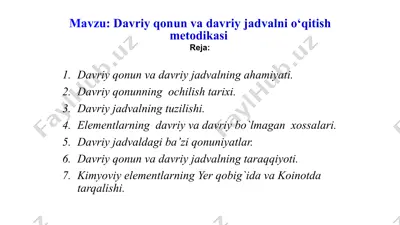 davriy qonun va davriy jadvalni o‘qitish metodikasi — PPTX