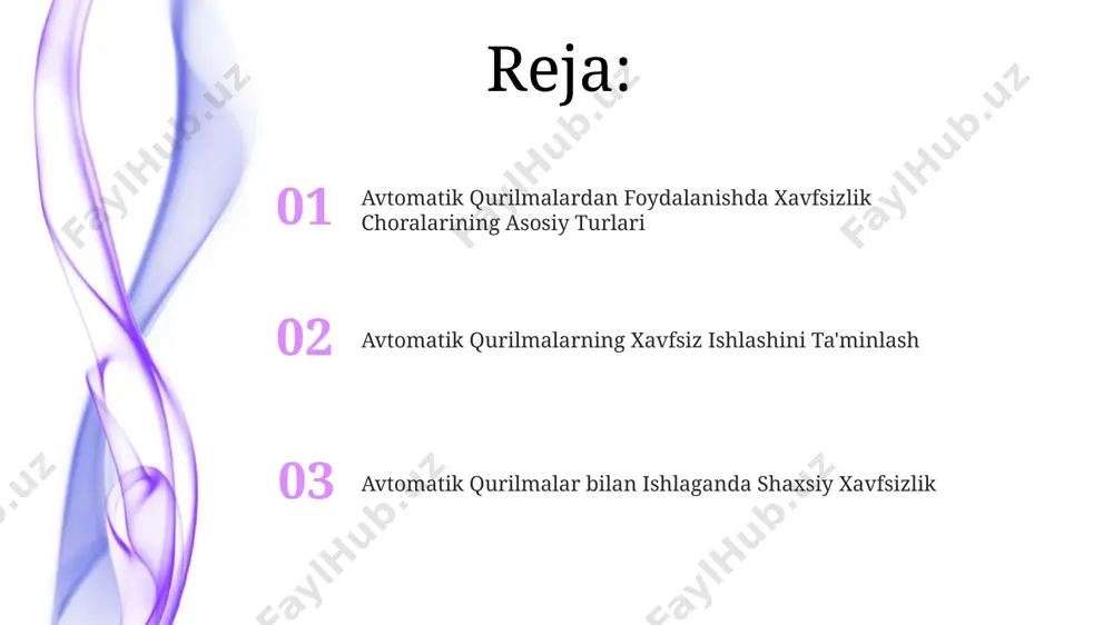 bajarishi kerak. xavfsizlik qoidalari buzilganda 15 minut ichida ishni to'xtatish lozim. mexanik qurilmalardan foydalanishda 2-3 kvt dan yuqori quvvatli mexanizmlarni ishga tushirishdan avval, majburiy ravishda himoya vositalaridan (masalan, qo'lqop, himoya ko'zoynaklari) foydalanish zarur. favqulodda vaziyatlarda harakatlar avtomatik qurilmalarni ishlatishdan oldin, xavfsizlik ko'rsatmalarini diqqat bilan o'qing va tushunishingizga ishonch hosil qiling. kamida 3 marta mashq qilib ko'ring. agar avtomatik qurilma noto'g'ri ishlasa yoki g'ayritabiiy shovqinlar chiqarsa, qurilmani darhol elektr tarmog'idan uzib, malakali mutaxassislarni chaqiring. xavfsizlik ko'rsatmalarini 2-bandda ko'ring. ma'lumotlar xavfsizligi avtomatik qurilmalardan foydalanishda shaxsiy ma'lumotlaringizni himoya qilish uchun kamida 2-omilli autentifikatsiya (2fa) dan foydalaning va parollaringizni muntazam ravishda 12 ta belgidan kam bo'lmagan holda o'zgartirib turing. avtomatik qurilmalarning dasturiy ta'minotini muntazam ravishda yangilang, chunki yangilanishlar xavfsizlik teshiklarini yopib, 70% gacha ma'lumot buzilish xavfini kamaytiradi. ish joyining xavfsizligi қурилмани ишлатишдан олдин техник ҳужжатлар билан, жумладан, хавфсизлик чоралари бўйича 5-бобни ўқиб чиқиш зарур. носозликлар юзага келса, дарров ишлашни тўхтатиш ва мутахассисларга мурожаат қилиш …