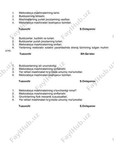 melioratsiya mashinalarining tarixi — DOCX