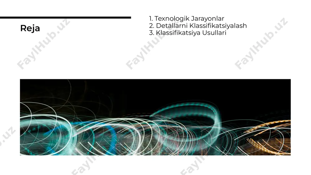 hda muhim rol o'ynaydi. umumlashgan texnologik jarayonga kiruvchi detallarni klassifikatsiyalash jarayoni samarali va muvofiq usullarni tanlashga bog'liq. ushbu taqdimotda ko'rib chiqilgan usullar va amaliyotlar, texnologik jarayonlarni takomillashtirish va rivojlantirishga xizmat qiladi. xulosa