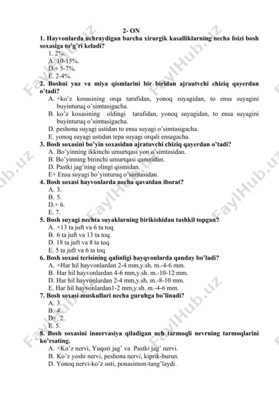 hayvonlar bosh soxasi anatomiyasi — DOCX