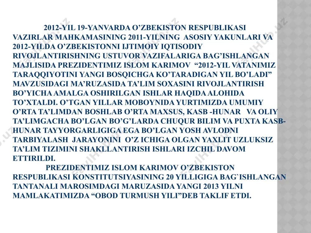 vsiya etishdir. o’qitishning bunday usullari o’qitish samaradorligini oshirishda fizik jarayonlarni kampyuter texnalogiyalaridan foydalanib o’tish hozirgi kunning muxim vazifalaridan biridir.bunda masalaning qo’yilishi o’rganilayotgan jarayonning tanlash yani qurish uni yechish uslubini tanlash va ushbu jarayonni axborot texnalogiyalari yordamida o’rganish o’quv materialini tez va oson o‘zlashtirish imkonini beradi. darslarni didaktik materiallar bilan ko’rgazmali xarakat va jarayon bilan o’tish dars samaradorligini nixoyatda oshiradi.fizik jarayonlarni animatsiya yani xarakat xolatini ko’rsatish uning moxiyatini to’laqonli ochib beradi o’zbekistonda ta’lim samaradorligini oshirishda o’qitishning ilg’or yangi pedagogik texnalogiyalarini o’quv jarayoniga joriy etish muxim axamiyat kasb etadi. bu borada xalq ta’limi vazirligining 2006-2007 o’quv yilini axborot texnalogiyalaridan foydalanishda kadrlar saloxiyatini oshirish yili deb elon qilinishi amaldagi ishlarni yanada takomillashtirishni taqazo etadi. 1.2.fizika ta`limida mahsus kampyuter dasturlari va ulardan foydalanish. macromedia flash dаsturidа аnimаtsiyalаr yarаtish ta’limda fizik jarayonlarni аnimаtsiya qilishdа macromedia flash eng yaхshi dаsturiy vоsitаlаrdаn biridir. flash tехnоlоgiya yoki uni bоshqаchа nоmi - mulоqоtli fаоl vеbаnimаtsiyalаr dеb hаm аtаshаdi. bu …