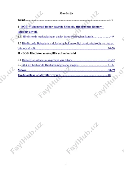 muhammad bobur davrida shimoliy hindiston iqtisodiy – ijtimoiy ahvoli — DOC