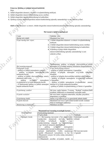 qishloq xo`jaligini intensivlashtirish — DOCX
