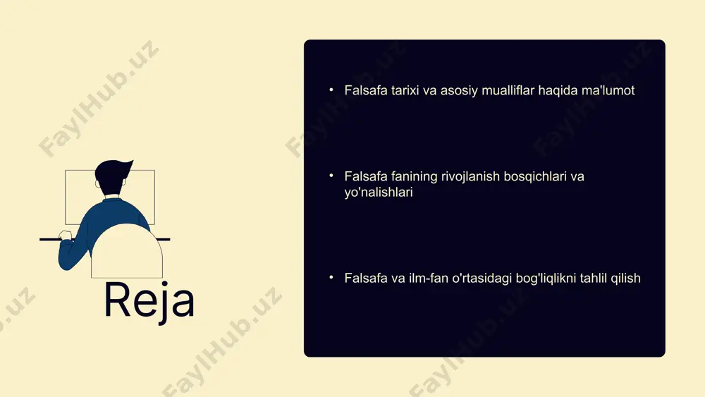 i. descartes va kant kabi mualliflar bu davrda muhim rol o'ynagan. falsafa fanining yo'nalishlari falsafa fani bir necha asosiy yo'nalishlarga bo'linadi: - ontologiya: mavjudlik va borliq masalalari. - epistemologiya: bilim va uning manbalari. - axloq fani: insonning axloqiy qadriyatlari. - siyosiy falsafa: siyosat va adolat masalalari. zamonaviy falsafa esa bu yo'nalishlarning rivojlanishiga va yangi g'oyalarning paydo bo'lishiga olib kelmoqda. photo by polina kuzovkova on unsplash falsafa va ilm-fan falsafa va ilm-fan o'rtasidagi aloqalar, ilmiy metodlarni rivojlantirishda falsafiy tushunchalarning ta'sirini ko'rsatadi. falsafa, ilm-fan uchun asos bo'lib, yangi bilimlarni shakllantiradi va ilmiy tadqiqotlar olib borishda yo'nalish beradi. o'zaro aloqalar ilm-fan falsafadan ilhomlanib, o'z metodlarini shakllantiradi. falsafiy munozaralar, ilmiy nazariyalarni va metodologiyalarni takomillashtirishga yordam beradi. bu jarayon, yangiliklarni kiritish orqali ilm-fanning rivojlanishiga olib keladi. roli falsafa fanlarning rivojlanishida muhim rol o'ynaydi. falsafa orqali ilm-fan o'zgarishlar va yangiliklarni qabul qiladi, bu esa ilmiy ta'limni aholiga yetkazishda muhim ahamiyatga ega. ilm-fan va falsafa falsafiy tushunchalar …